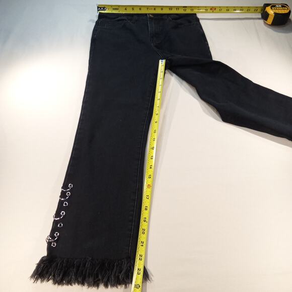 Forever 21 Black Fringe Hem Lace-Up Detail Jeans Women’s Medium - Picture 4 of 8